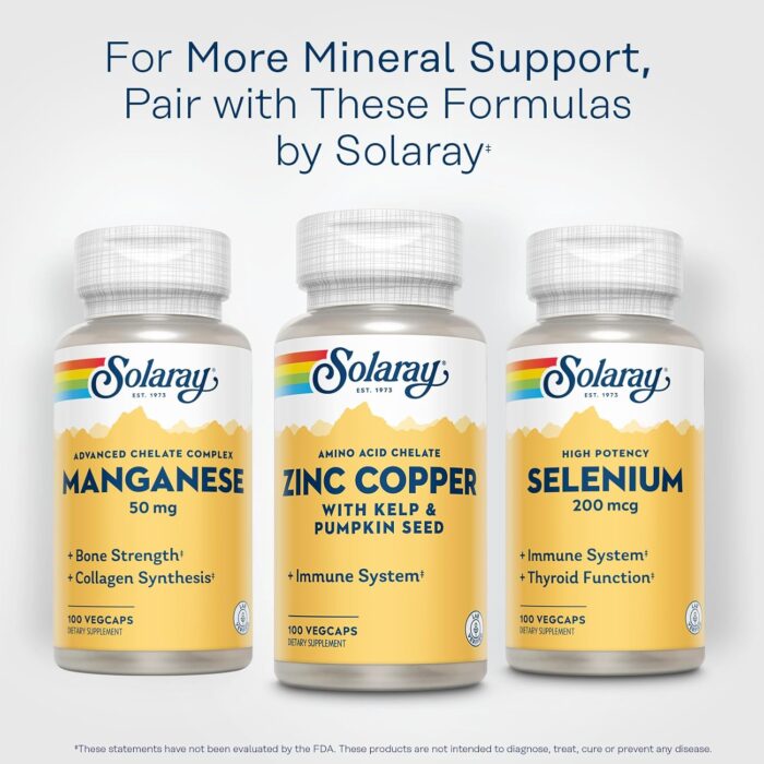 SOLARAY Zinc Copper Amino Acid Chelate - Immune Support Supplement w/Chelated Zinc 50mg - Bone, Skin, Heart Health and Thyroid Support - with Iodine from Kelp, 60-Day Guarantee, 100 Serv, 100 VegCaps - Image 7