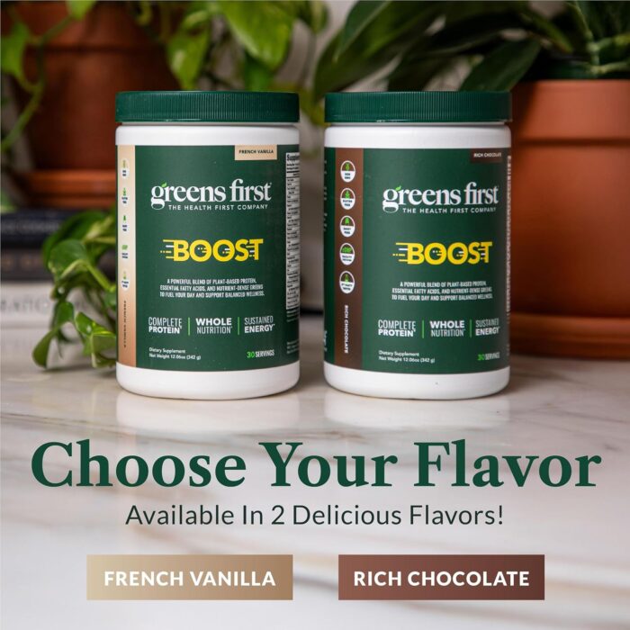 Greens First Boost - Plant-Based Protein & Balanced Nutrition - Superfood Shake Mix - No Wheat or Soy - Dairy-Free - Vegan - Dutch Chocolate, 12.28 oz. - Image 7