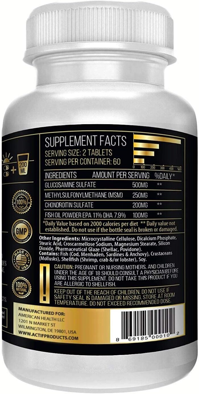 ACTIF Joint Supplement 4-in-1 Fast Relief Maximum Strength, Full Joint Support Formula, Non GMO, 120ct, Made in USA - Image 3