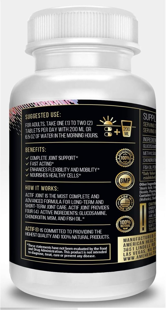 ACTIF Joint Supplement 4-in-1 Fast Relief Maximum Strength, Full Joint Support Formula, Non GMO, 120ct, Made in USA - Image 5