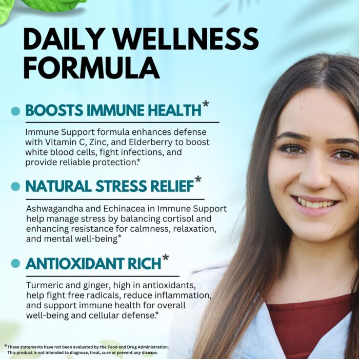 Elderberry Immune Support Supplement 8-in-1 Formula with Echinacea, Vitamin C & Zinc, Vitamin D 5000 IU, Turmeric, Ginger, Ashwagandha – Pack of 2 - Image 6