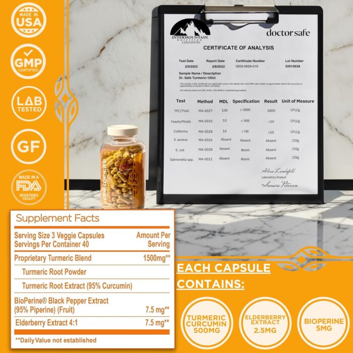 Turmeric Curcumin with 95% Curcuminoids & BioPerine Black Pepper | 1500mg | Joint Support Supplement | Non-GMO Gluten-Free - 240 Capsules - Image 3