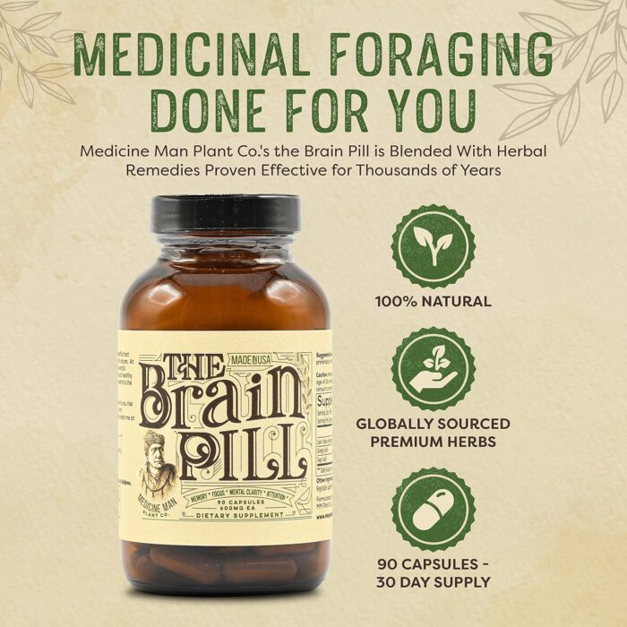 The Brain Pill 90 Capsules – Organic Brain Booster Supplement - Memory Pills for Brain w/ Ginkgo Biloba Capsules, Lion’s Mane & Sage - Brain Booster Supplement for Focus, Memory, Clarity, Energy - Image 3