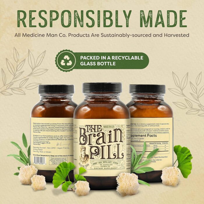 The Brain Pill 90 Capsules – Organic Brain Booster Supplement - Memory Pills for Brain w/ Ginkgo Biloba Capsules, Lion’s Mane & Sage - Brain Booster Supplement for Focus, Memory, Clarity, Energy - Image 8