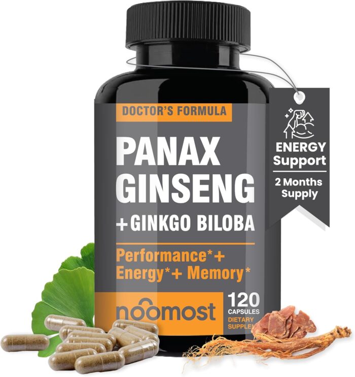 Authentic Korean Red Panax Ginseng + Ginkgo Biloba, 120 Vegan Capsules, Ginseng Root Extract Powder 1000mg (10% Ginsenosides) + Gingko Biloba 60mg, Energy and Focus Pills for Men and Women - Image 2