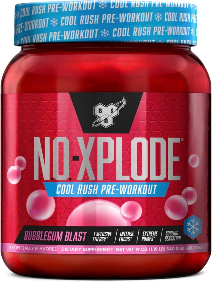 BSN N.O.-XPLODE Cool Rush Pre Workout Powder, Preworkout Energy Supplement for Men and Women with Creatine and Beta-Alanine, New Flavor: Bubblegum Blast, 30 Servings - Image 2