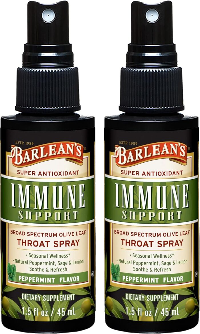 Barlean's 2 Pack Olive Leaf Complex Throat Spray with Peppermint, Lemon, and Sage for Itchy Throat Relief, Immune Support Supplement, Liquid Blended Extract, 1.5 oz - Image 2