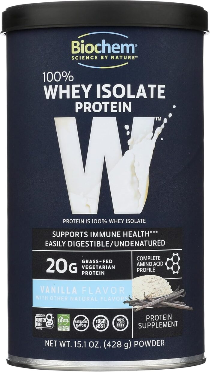 Biochem 100% Whey Isolate Protein - Vanilla Flavor - 15.1 Ounce - Supports Immune Health - Easily Digestible - Refreshing Taste - 20g Vegetarian Protein - Amino Acids - Image 2