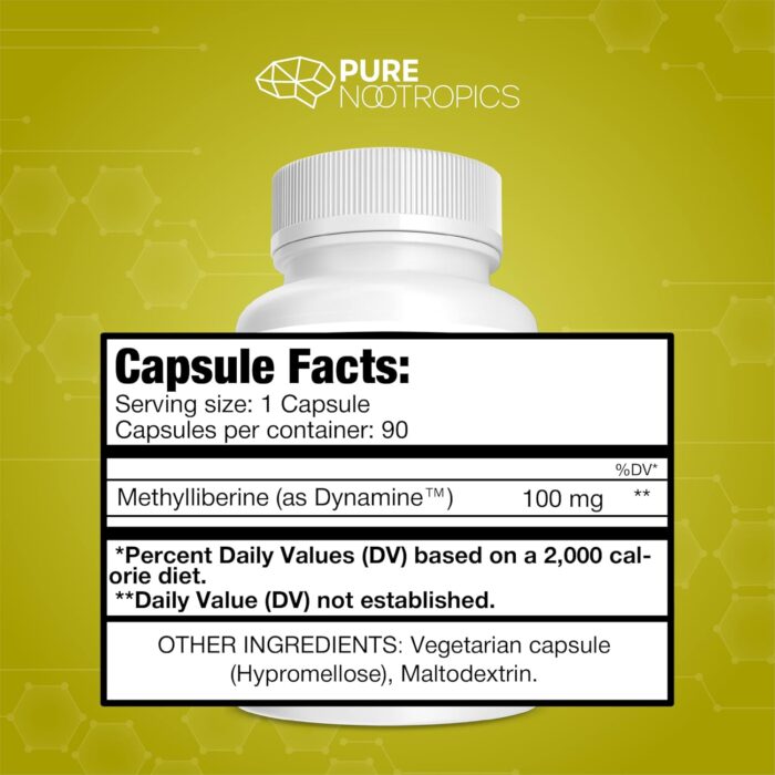 Dynamine (Methylliberine: 1,7,9-tetramethyluric Acid) 100 mg Capsules (90) | Increased Energy, Focus & Alertness | in House & Rigorous 3rd Party Testing for Higher Purity & Potency - Image 2
