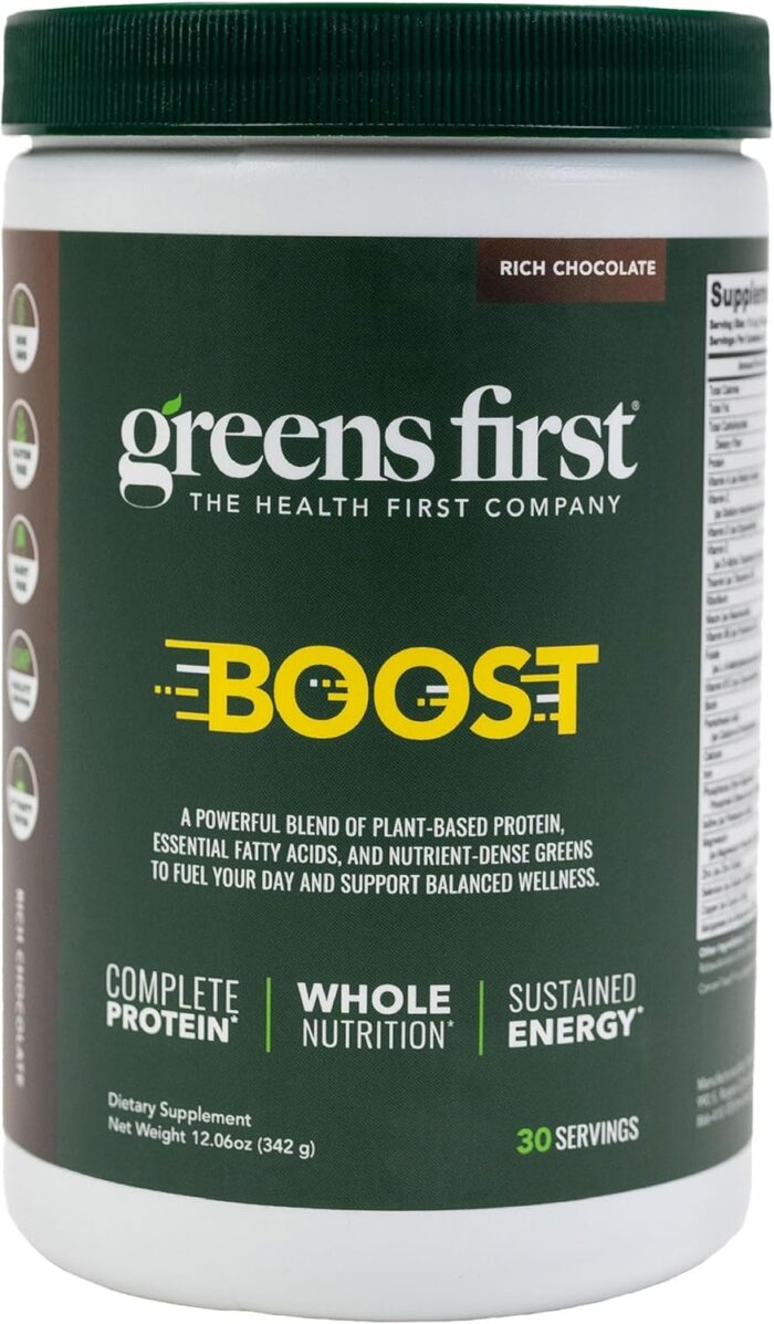Greens First Boost - Plant-Based Protein & Balanced Nutrition - Superfood Shake Mix - No Wheat or Soy - Dairy-Free - Vegan - Dutch Chocolate, 12.28 oz. - Image 2