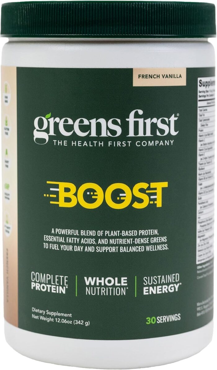 Greens First Boost - Plant-Based Protein & Balanced Nutrition - Superfood Shake Mix - No Wheat or Soy - Dairy-Free - Vegan - French Vanilla, 12.06 oz. - Image 2