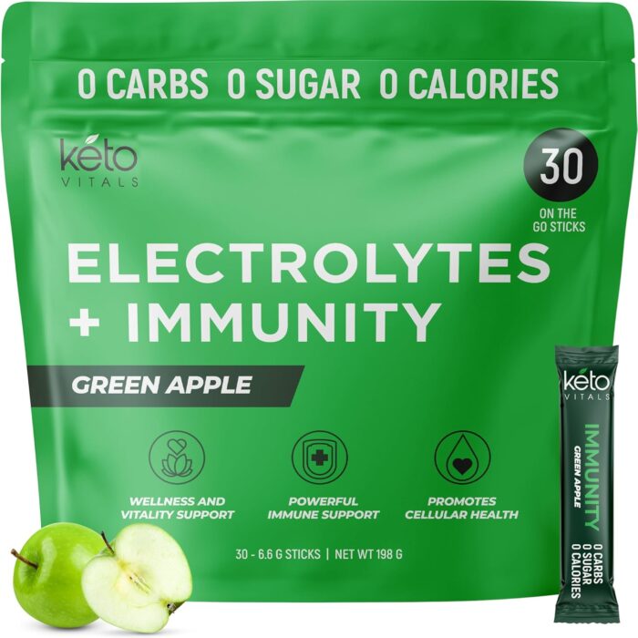 Keto Vitals Immunity Sugar Free Electrolytes Powder with Vitamin C, Ginger, Turmeric, & Elderberry - Boost Your Immune System and Rehydrate Your Body - Green Apple Flavor, 30 Count - Image 2