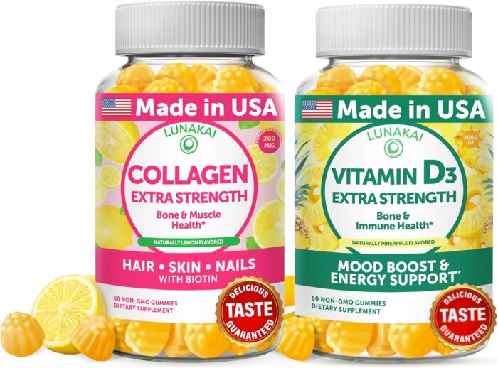 Lunakai Collagen and Vitamin D3 Gummies Bundle - Non-GMO Anti Aging Supplements for Men & Women - Immunity, Bone and Mood Support Gummy for Adults - 30 Days Supply - Image 2