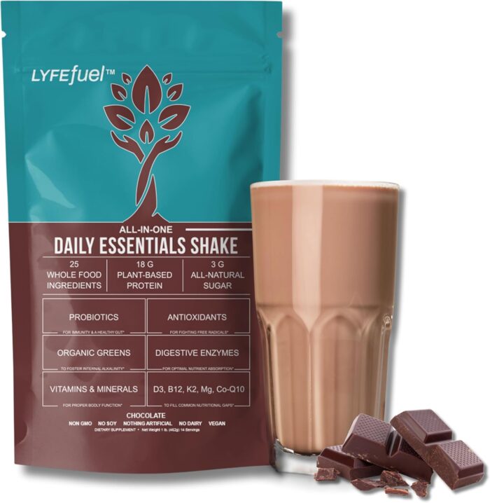 LyfeFuel Essentials Nutrition Shake - Not Your Average Meal Replacement Powder | 50+ Superfoods, Vegan Protein, Vitamins & Minerals | Low Carb Plant Based Breakfast Shake | Chocolate Flavor - Image 2