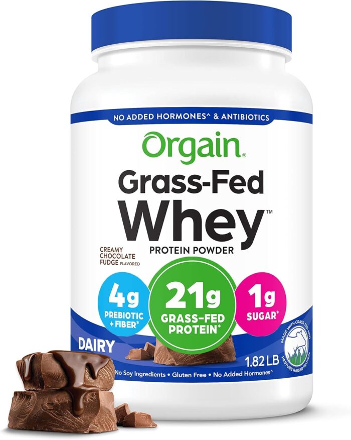 Orgain Whey Protein Powder, Creamy Chocolate Fudge - 21g Grass Fed Dairy Protein, 5g BCAAs, 4g Prebiotic Fiber, No Sugar Added, No Added Hormones, Gluten Free, Kosher, For Shakes & Smoothies - 1.82lb - Image 2