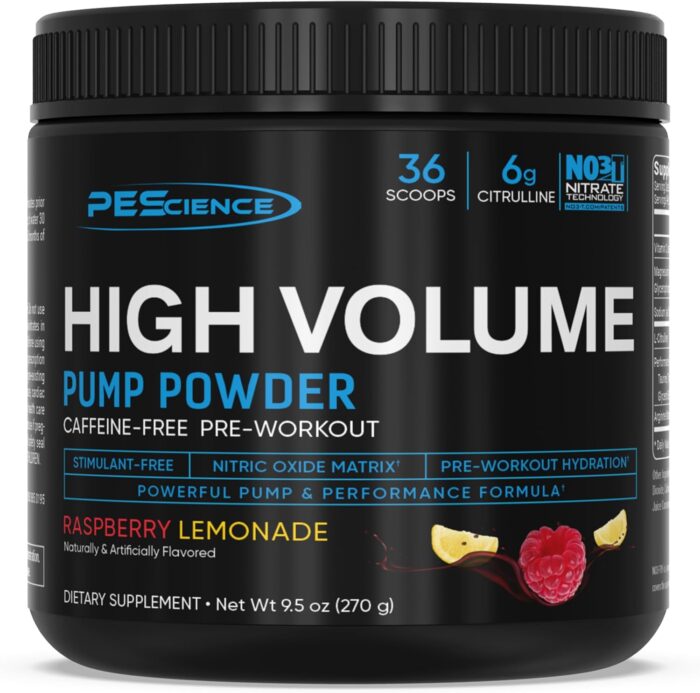 PEScience High Volume Stim-Free Pre Workout, Nitric Oxide Booster with L Citrulline & L Arginine Nitrate, Non-Stim Preworkout for Men and Women, 36 Scoops, Raspberry Lemonade - Image 2