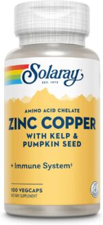 SOLARAY Zinc Copper Amino Acid Chelate - Immune Support Supplement w/Chelated Zinc 50mg - Bone, Skin, Heart Health and Thyroid Support - with Iodine from Kelp, 60-Day Guarantee, 100 Serv, 100 VegCaps - Image 2
